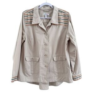 Denim & Co. Cotton Twill Utility Jacket with Embroidery Beige‎ QVC Women's L